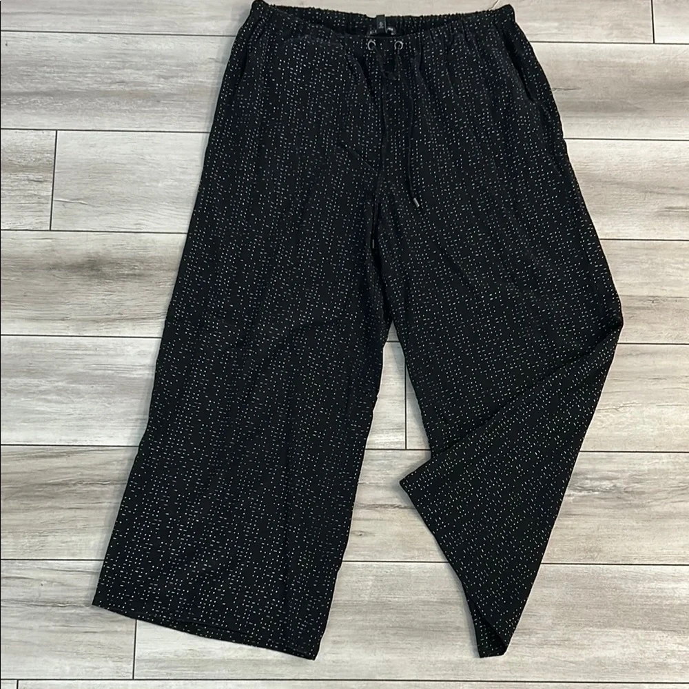 Eileen Fisher Morse code wide leg tencel pull on draw string pants size medium